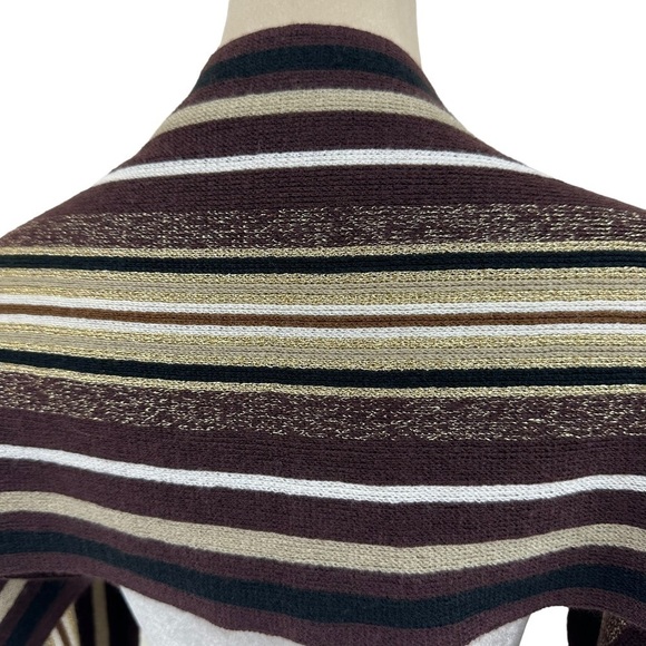 Brown Gold Metallic Strip Knit Scarf - Picture 4 of 11